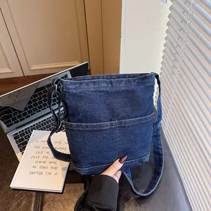 Sac Seau en Denim Rétro pour Femmes Vintage en Toile de Coton Lavée Sac Bandoulière Avec Sangle Réglable Sac à Épaule Décontracté Petit Sac