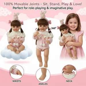 55cm realistic reborn baby doll with movable joints wearing pink rabbit ear headband