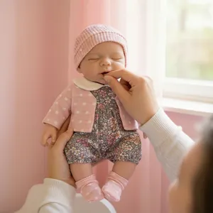 Realistic Reborn Doll Solid Silicone Sleeping Baby Girl Pink Floral Outfit Knitted Hat Companion Toy For Kids Birthday Gift