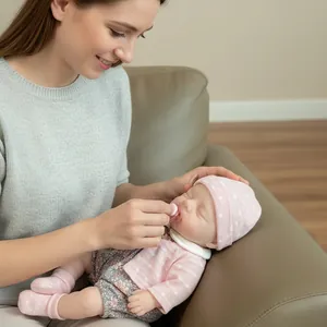 12-inch realistic sleeping reborn baby doll in pink polka dot cardigan outfit