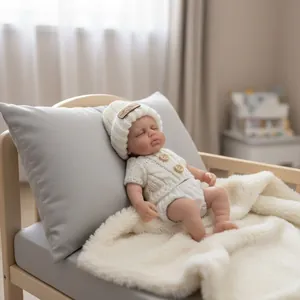 Poupée bébé réaliste en silicone de 8 pouces dormant avec bonnet et tenue en tricot