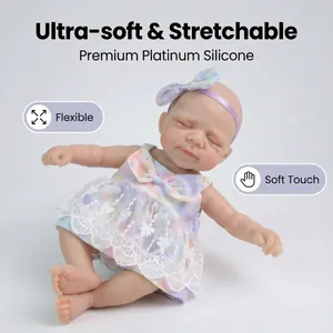12-inch lifelike sleeping reborn baby doll in floral dress made of platinum silicone