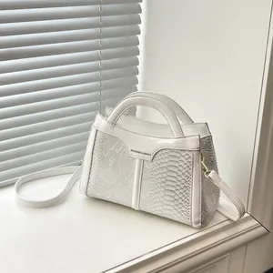 Women PU Leather Handbag Snakeskin Embossed Patent Leather Square Crossbody Bag With Adjustable Shoulder Strap For Daily Office