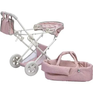 Set passeggino per bambole rosa a pois con telaio pieghevole e navicella staccabile
