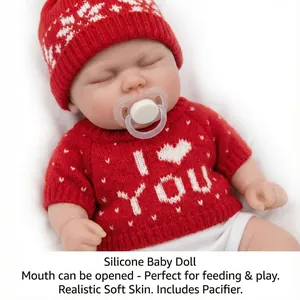 12-inch realistic silicone baby doll wearing a red knitted sweater and matching hat