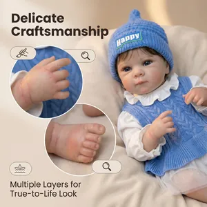 Poupée bébé reborn Bettie de 18 pouces réaliste avec cheveux implantés et pull bleu