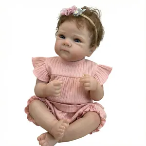 Bambola Reborn realistica da 18 pollici bambina con capelli ricci e abito rosa