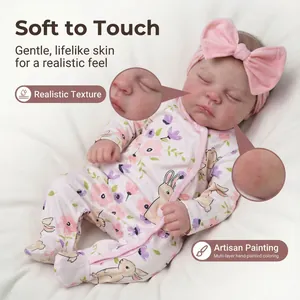 19 Inch Realistic Reborn Baby Doll Soft Vinyl Cloth Body Hand Painted Newborn Toy With Bunny Floral Romper Headband Kids Gift