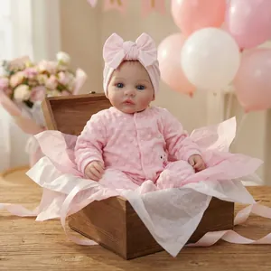 Realistic Reborn Baby Doll Soft Cotton Body Vinyl Realistic Newborn Girl Doll With Pink Rabbit Romper And Headband Toy Gift