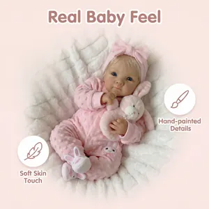 Realistic Reborn Baby Doll Hand Painted Vinyl Soft Skin With Pink Polka Dot Rabbit Onesie Bow Headband And Plush Toy Toy Gift