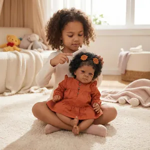 Poupée bébé reborn réaliste de 18 pouces avec cheveux bouclés et robe à volants