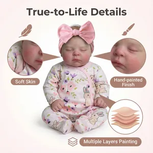 Realistic 19 inch reborn baby doll with rabbit print outfit and soft skin details