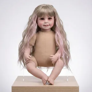 Detailed view of reborn doll with long wavy hair and realistic facial expressions