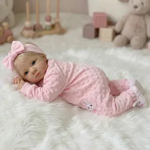 18-inch lifelike reborn baby doll in pink bunny romper with bow headband and socks