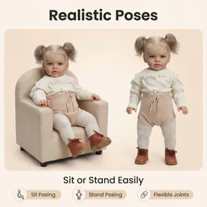 26 inch realistic reborn doll with flexible joints showing sitting and standing poses
