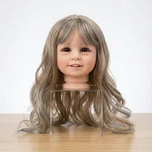 20-22 inch reborn doll wig with long wavy hair and realistic doll head accessory
