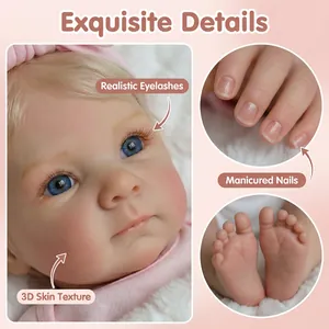 18 inch realistic baby doll with pink rabbit outfit, 3D skin texture and blue eyes