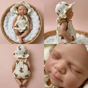 12-inch realistic solid silicone reborn baby doll in cute bear print romper suit