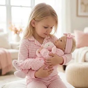 Lifelike 18-inch reborn baby doll in pink rabbit romper with plush bunny accessory