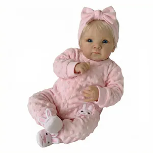 18 inch realistic reborn baby girl doll in pink rabbit themed dotted romper and headband