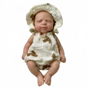 12-inch lifelike sleeping reborn baby doll in white bear romper and sun hat
