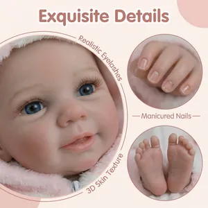 Poupée reborn Vivienne réaliste de 19 pouces avec peau 3D et yeux bleus en tenue rose