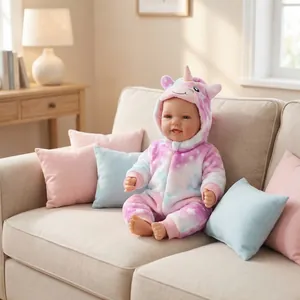 Realistic Reborn Baby Doll Soft Vinyl Limbs Cloth Body Unicorn Theme Jumpsuit Handmade Lifelike Newborn Toy For Kids Gift