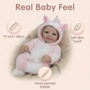 Poupée bébé reborn de 19 pouces en tenue de licorne rose avec peau 3D peinte à la main