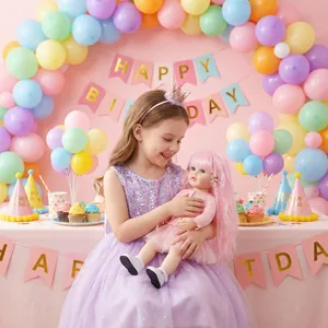 22 Zoll lebensechte Betty Puppe mit rosa Haaren und Kleid im Geburtstags-Set