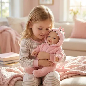 Poupée reborn réaliste de 17 pouces en pyjama dinosaure rose avec une fillette