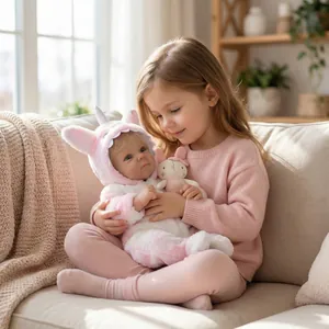 Poupée reborn réaliste de 18 pouces avec pyjama licorne rose tenue par une petite fille