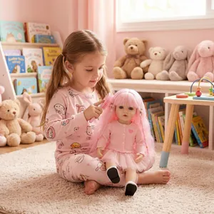 22-Zoll Betty Reborn Puppe mit rosa Haaren im Tüllrock und Zubehör zum Haarestylen
