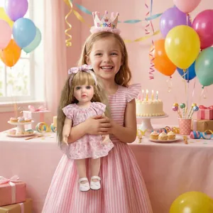 Realistic 22-inch Betty doll with floral bow dress and golden curls for girls gift