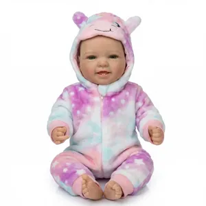 17-inch lifelike reborn baby doll in pink and blue tie-dye plush hooded romper