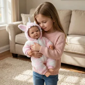 17 Zoll realistische Reborn-Babypuppe im rosa Einhorn-Plüsch-Einteiler für Kinder