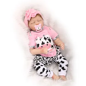 Lifelike Reborn Baby Doll Soft Silicone Cotton Body Realistic Newborn Doll With Cow Print Clothes Floral Headband Magnetic Pacifier
