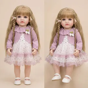 22-inch lifelike reborn baby girl doll Betty in purple knit cardigan and tulle dress