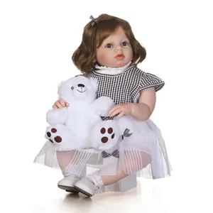 Realistic Reborn Toddler Girl Doll With Lifelike Skin Soft Silicone Body And Gingham Dress For Photography Props Birthday Gift