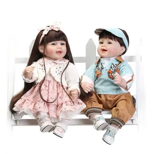 Realistic Reborn Baby Girl Doll With Long Hair Wearing Pink Floral Dress Handmade Silicone Simulation Princess Doll Toy Gift