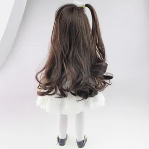 Adorable 18-inch princess doll with long wavy brown hair and white lace dress for girls