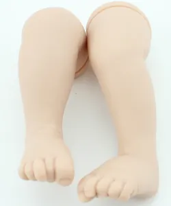 Detailed view of lifelike silicone doll legs featuring natural skin folds and tiny toes