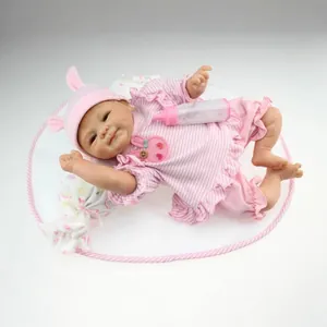 Lifelike Realistic Reborn Baby Doll Silicone Vinyl Soft Cotton Body Newborn Doll With Pink Striped Rabbit Outfit Hat Magnetic Pacifier Nursing Bottle Toy Gift For Children