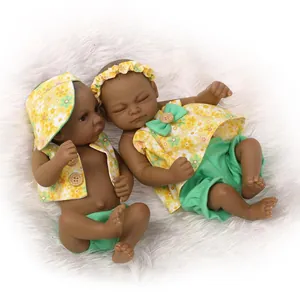 Realistic Silicone Reborn Baby Doll Dark Skin African American Washable Doll Yellow Floral Outfit For Kids Role Play Gift