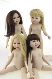 Detail of four 18-inch realistic silicone dolls with blonde and brown hair options