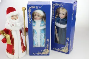 Dreiteiliges Weihnachts-Keramikpuppen-Set mit Weihnachtsmann und Snowmaid in blauer Box