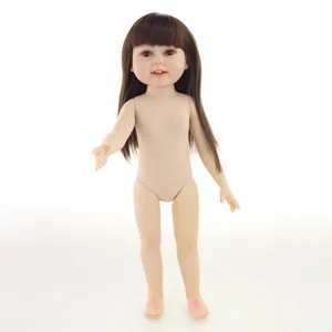 Realistic 18 inch girl doll with long brown hair and bangs in a standing pose