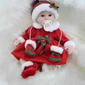 Bambola Reborn Realistica Completo di Natale Abito in Velluto Rosso 17 Pollici Arti in Silicone Giocattolo per Bambini