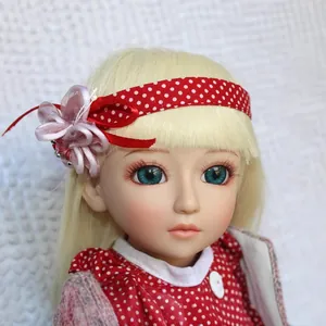 Realistic BJD princess doll with blonde hair and red polka dot dress for kids gift