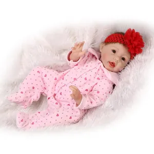 Realistic Silicone Reborn Baby Doll Soft Cotton Body Pink Heart Onesie Red Flower Headband Handmade 55cm Toy Gift