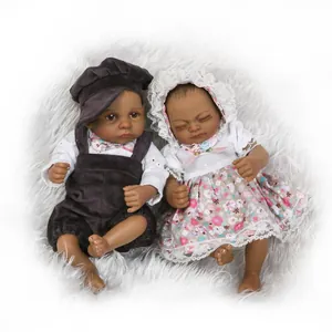 Mini Simulation Reborn Baby Doll Full Silicone Waterproof Washable Black Skin Newborn Doll Floral Lace Outfit For Kids Gift